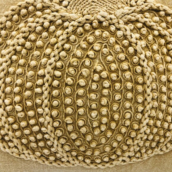 Vtg Shabby Chic Embroidered Textured Pumpkin Decorative Pillow Beige Cotton 19" - Picture 3 of 11